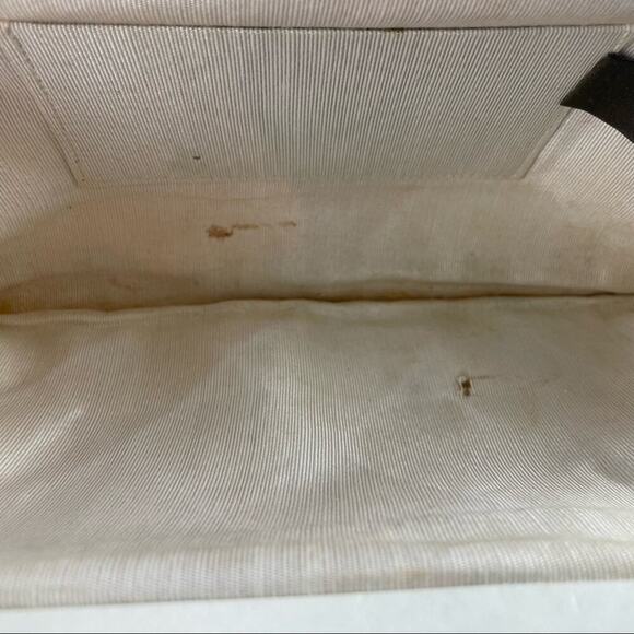 Vintage cream leather handbag clutch gold triangle closure - Picture 4 of 6